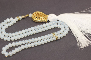 Moon White Misbahas, crystal prayer beads, Handmade Prayer Beads 99 Misbaha, Masbaha, 99 beads Tasbeeh, 6mm beads, Crystal Tasbeeh, TMCB
