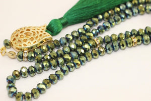 Shiny Green Misbahas, beads addu'o'in hannu, Beads addu'o'in hannu 99 Misbaha, Masbaha, beads Tasbeeh, 99mm beads, Crystal Tasbeeh, TMCB