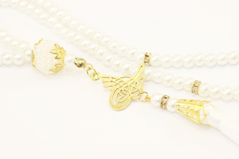 Bijele Misbahe, kuglice za molitvu sa slovom, Islamske molitvene perle 99 Misbaha, Masbaha, Tasbih, perle od 6 mm, Tasbeeh sa slovom, TSSI