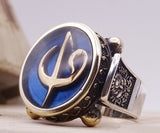 Elif Vav pisani prsten, Prilagođeni prsten, Muški prsten od srebra 925, Muški islamski prsten, Prsten, Izraz, plavi prsten,