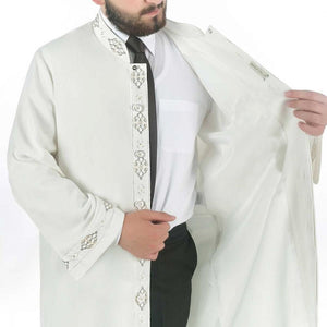 Light Cream Muslim Long Kurta  S M, L, XL Islamic Mens Wear, Bordured Thobe, Galabiyya, Jubbah, New Season - islamicbazaar