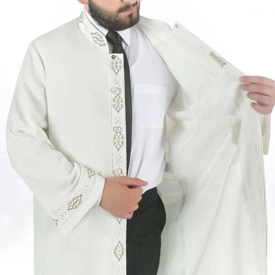 Light Cream Muslim Long Kurta  S M, L, XL Islamic Mens Wear, Bordured Thobe, Galabiyya, Jubbah, New Season - islamicbazaar