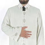Banayad na Cream na Muslim Long Kurta SM, L, XL Islamic Mens Wear, Bordured Thobe, Galabiyya, Jubbah, Bagong Season - islamicbazaar