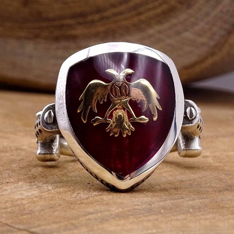 Dirilis Ertugrul Shield Silver Ring, 925 Sterling Silver Mens Ring, Mens Signet Ring, Authentic Rings, Double Eagle Syombol Ring