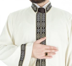 पुरुषों के इस्लामिक वियर क्रीम बॉबी के साथ थोबे - मुस्लिम लॉन्ग कुर्ता - जुबाह - मुस्लिम ड्रेस - गलबिया, जुबाह, मुस्लिम लॉन्ग कुर्ता