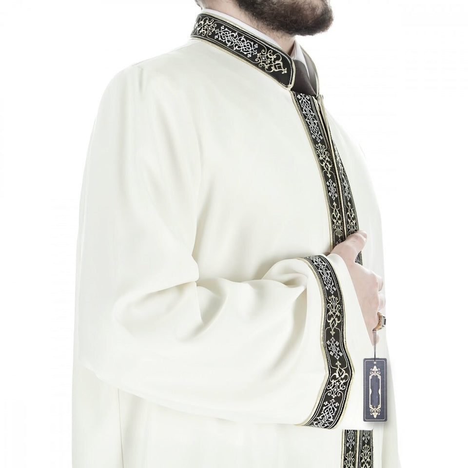 पुरुषों के इस्लामिक वियर क्रीम बॉबी के साथ थोबे - मुस्लिम लॉन्ग कुर्ता - जुबाह - मुस्लिम ड्रेस - गलबिया, जुबाह, मुस्लिम लॉन्ग कुर्ता