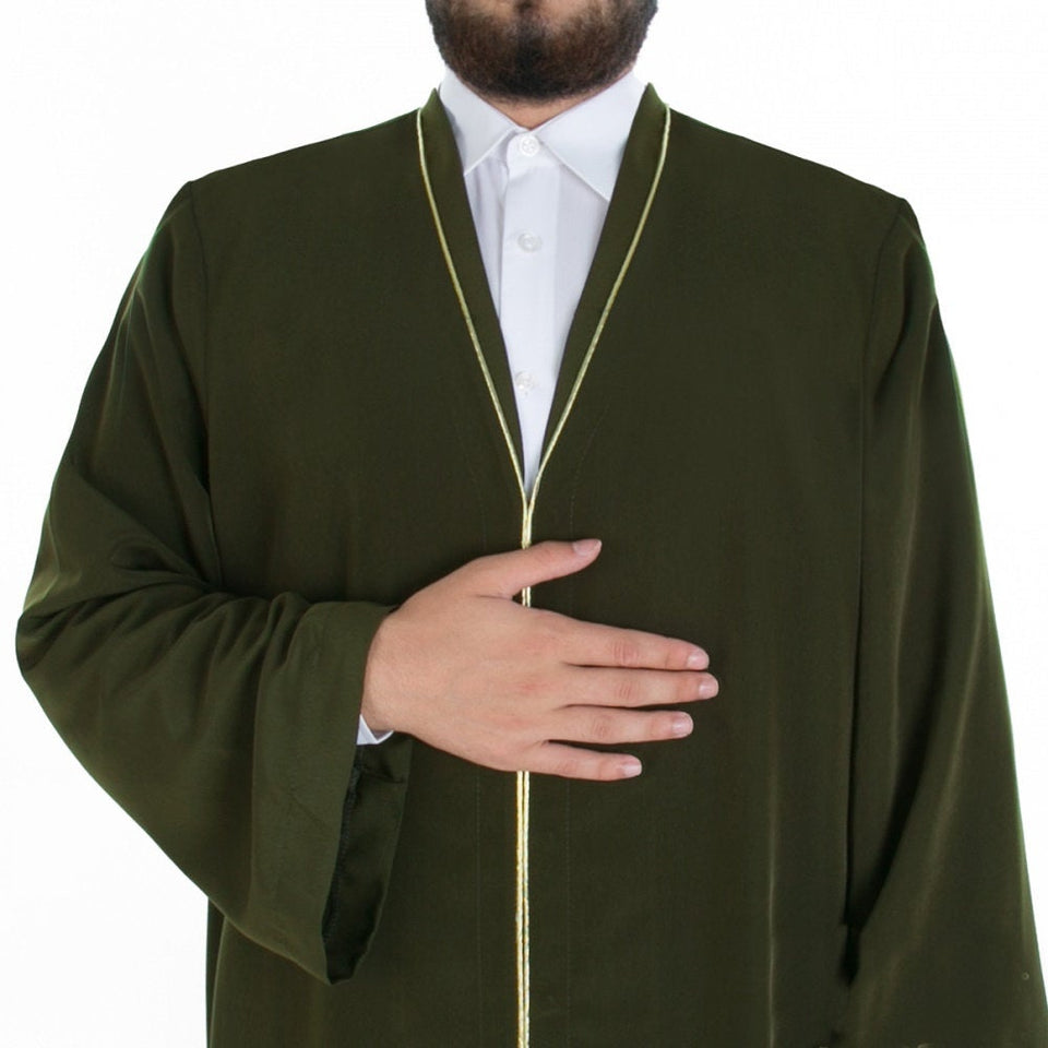S M L XL Olive Green Men's Jilbab with Bias, Islamic Bazaar, Islamic Clothing Dishdash, Abaya Kurta Jubba