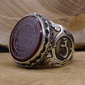 Anillo de plata esterlina Muhru Suleiman, anillo para hombre, piedra de ágata, anillo de sello persolizado
