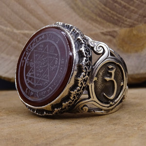 Muhru Suleiman Sterling Silver Ring, Mens Ring, Agate Stone, Persolized Signet Ring