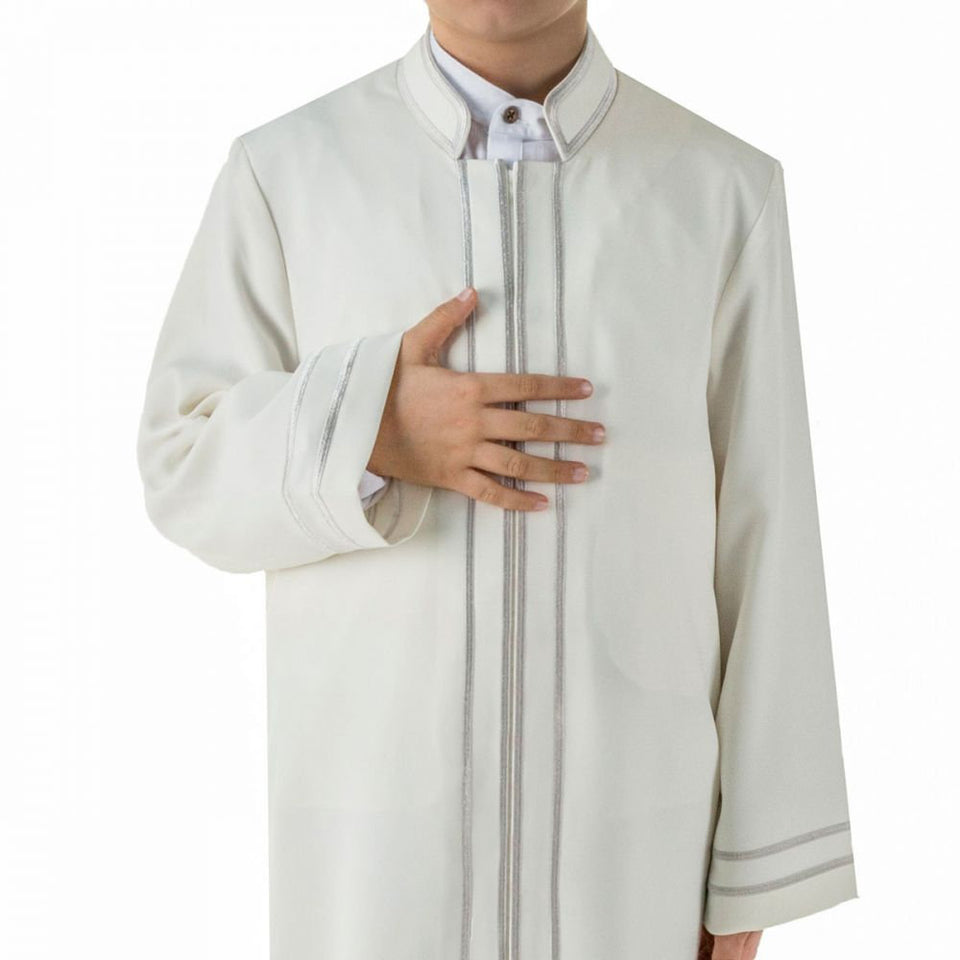 Enfants spéciaux Jubba, crème musulmane longue Kurta, vêtements pour hommes simples, crème Thobe, Galabiyya, Jubbah - islamicbazaar