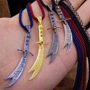 Piliin ang Iyong Kulay na Gawang-kamay 925 Sterling Silver Zulfiqar Necklace, Matte Black, Blue / Gold / Silver Sword Necklace