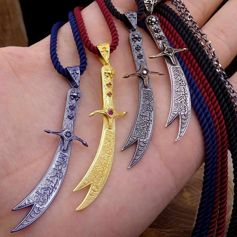 Handmade Gold Plated 925 Sterling Silver Zulfiqar Necklace, Silver Necklace, Ottoman Calligraphy Jewelry, Custom Jewelry