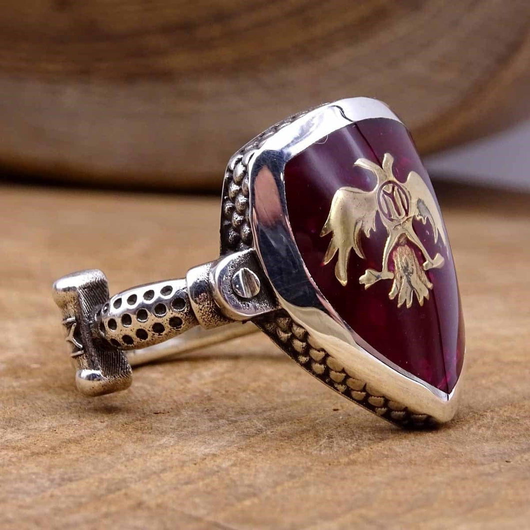 Dirilis Ertugrul Shield Silver Ring, 925 Sterling Silver Mens Ring, Mens Signet Ring, Authentic Rings, Double Eagle Syombol Ring