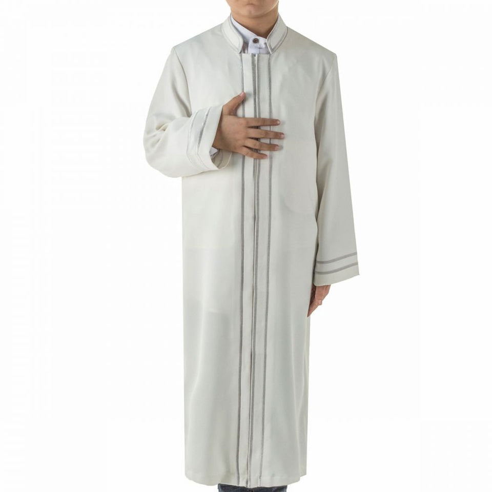 Enfants spéciaux Jubba, crème musulmane longue Kurta, vêtements pour hommes simples, crème Thobe, Galabiyya, Jubbah - islamicbazaar