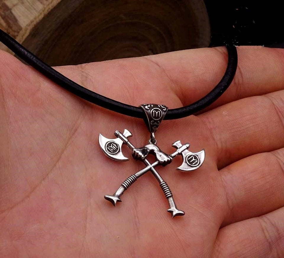 Handmade 925 Sterling Silver Axe Alp Kalung, dengan tali kulit, Kalung Perak, Perhiasan Ottoman, Perhiasan Custom, Silver Axe kalung