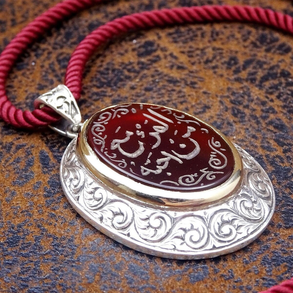 Kalung batu akik, Buatan tangan kalung kaligrafi Ottoman, Kalung perak, Nama pribadi perhiasan, Perhiasan kustom, Hadiah untuknya, Nama pesona