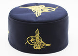 DarkBlue Standard Tughra motivi Tagiyah, Lutja Hat Takke, e qëndisur Tugra, Men Kufi, Thur me grep Kufi, Muslim Hat, Skull Cap, kapelë lutjeje, FTHH - islamicbazaar