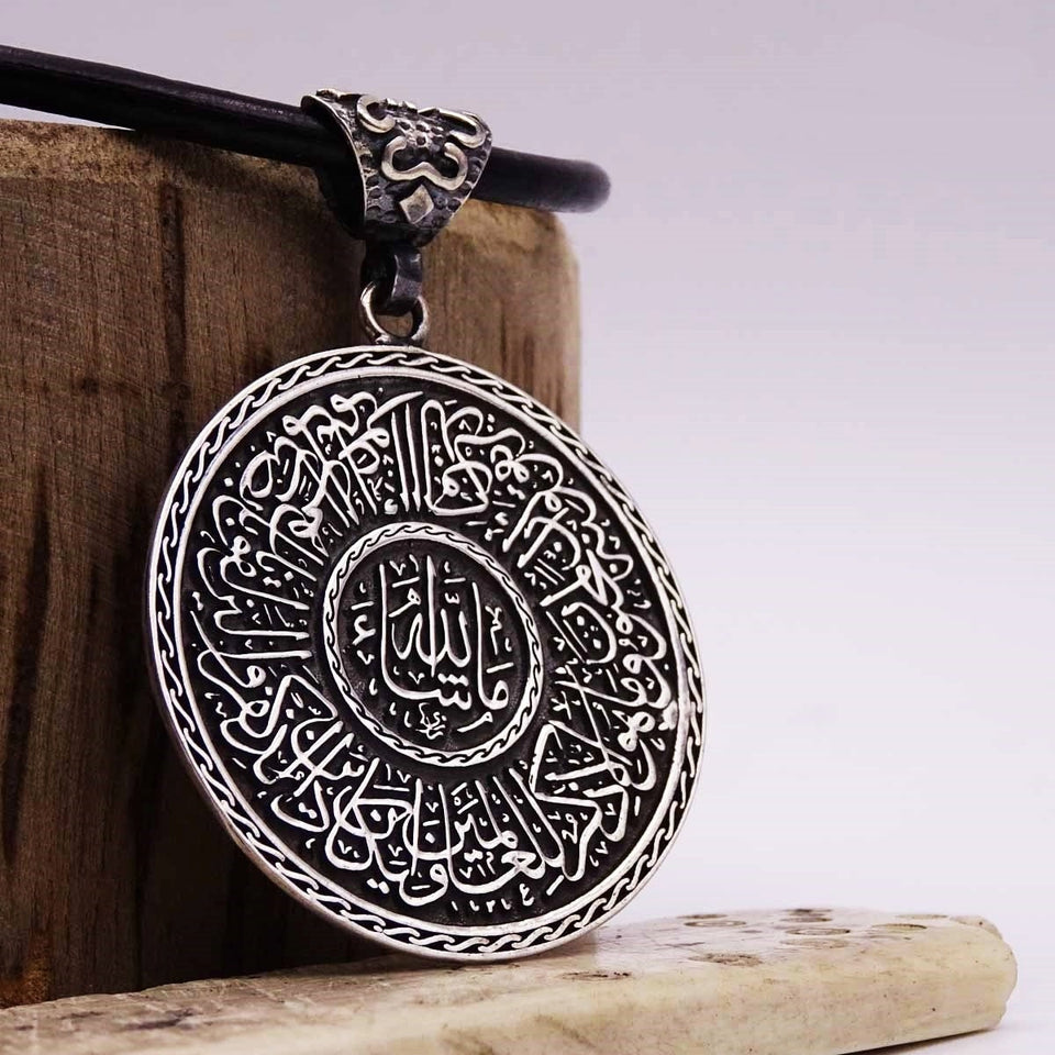 VENDITA Collana Mashallah, Medaglione d'argento fatto a mano, Collana di calligrafia ottomana, Collana d'argento, Collana islamica, regalo musulmano