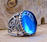 Zilveren ring met koepelvormige steen, Sterling zilveren glanzende halfedelsteen ring, heren ovale ring, moslim ring, 925 zilveren ring, heren ring