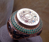 Печат на Сребрен прстен од пророкот Хз, Сулејман, со зелени тиркизни камења - Менс сребрен прстен - колекција на султанат - колекција на Ислам