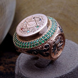 Stamp of the Hz Prophet Suleyman Sterling Silver Ring with Green Turquoise stones - Mens Silver ring - Sultanate Collection - islamicbazaar