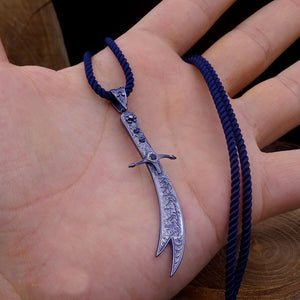 Choose Your Color Handmade 925 Sterling Silver Zulfiqar Necklace, Matte Black, Blue / Gold / Silver Sword Necklace