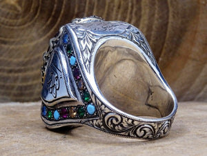 Exquise zilveren ring met handgemaakte pen geborduurd meester ambacht, sterling zilveren ring, heren statement ring, zilveren ring, handgemaakte ring