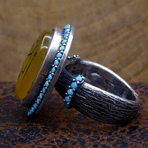 Er Rahim geschreven Sterling zilveren ring met Turquoise stenen, damesring, zilveren damesring