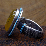 Er Rahim written Sterling Silver Ring with Turquoise stones, Womens Ring,  Silver Womens Ring