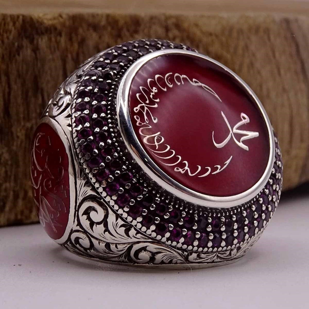 Custom Made Sterling Silver Ring with Red Turquoise stones - Mens Silver ring - Sultanate Collection