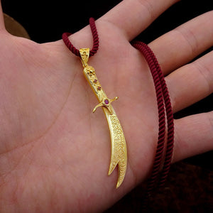 Odaberite svoju boju Ručno izrađena ogrlica od 925 srebra Zulfiqar, mat crna, plava / zlatna / srebrna ogrlica