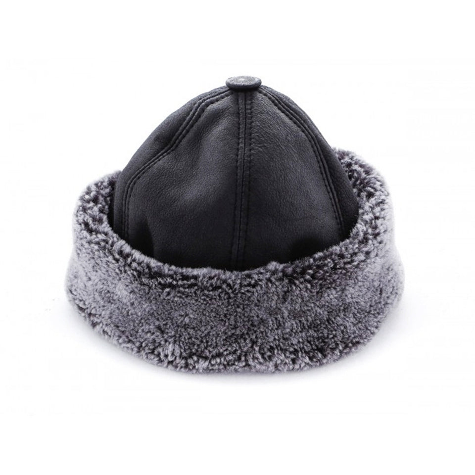 Gray Winter hat, Head warmer, Furry Hat, Leather hat, warm hat, Grey Color Curly Furry Inside Furry Outdoor Leather Hat - islamicbazaar