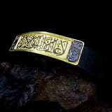 There is no victor but Allah written Handmade 925 Sterling Vintage Bracelet, Gold Plated Genuine Leather Unisex Bracelet