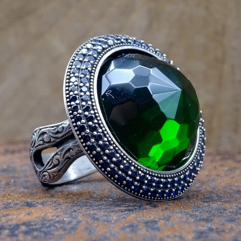 हस्तनिर्मित 925 स्टर्लिंग चांदी की अंगूठी / अंगूठी महिलाओं के लिए / Faceted कट अर्ध कीमती पत्थर की अंगूठी / उसके लिए उपहार / महिला की अंगूठी