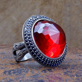 हस्तनिर्मित 925 स्टर्लिंग चांदी की अंगूठी / महिलाओं के लिए लाल अंगूठी / Faceted कट अर्द्ध कीमती पत्थर की अंगूठी / उसके / महिला अंगूठी के लिए उपहार