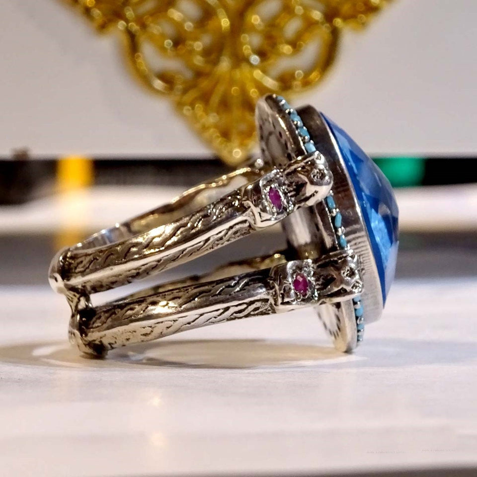 अनोखा पुखराज स्टोन स्टर्लिंग सिल्वर रिंग / हाथ से बनी महिला की अंगूठी / साइन की अंगूठी / रत्न की अंगूठी / उसके लिए उपहार / हाथ कट की अंगूठी