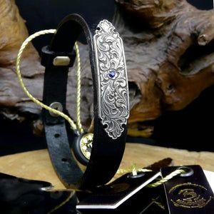 Bracciale fatto a mano in stile ottomano sterling 925 fatto a mano, bracciale unisex in vera pelle, gioielli calligrafia ottomana 002