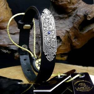 Handmade 925 Sterling Ottoman Style Vintage Bracelet, Genuine Leather Unisex Bracelet, Ottoman Calligraphy Jewelry 002