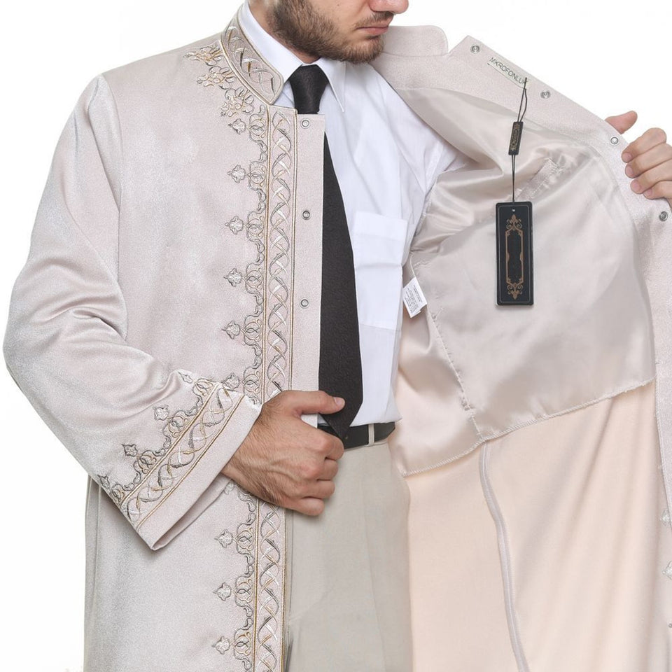 Lux Cream Tawheed Muslim Long Kurta S، M، L، XL Mens Islam Wear، Cubbe، Thobe، Jubbah، Season New - islamicbazaar