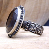 Smoky Stone Sterling Azoben Zoben / Na Hannun Mata na Zoben ringi / Alamar sa hannu / Zoben zobe / Kyauta don Zobinta / Zoben Yanke