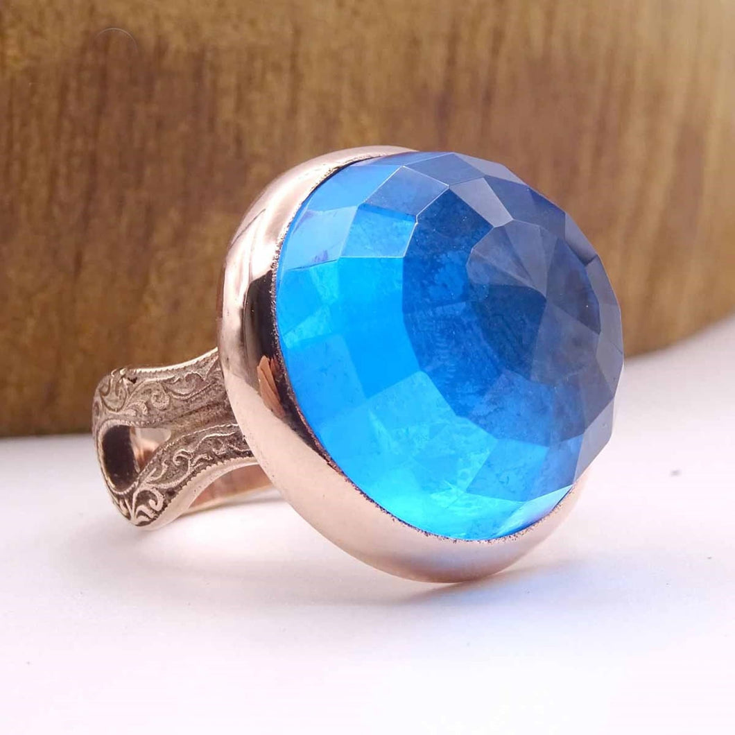 Sphere Shaped Zirconia Sterling Silver Ring / Handmade Womens Ring / Signet Ring / Gemstone Ring / Gift for Her / Diamond Cut Ring