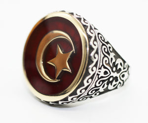 Håndlavet tyrkisk flag sølvring - 925 sterling sølv symbolsk ring - Herre frimærke ring - tyrkiske smykker - Malcolm X ring