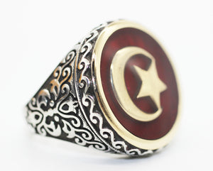 Рачен изработен сребрен прстен од турско знаме - 925 прстен од сребрен симболичен прстен - Прстен за марки за марки - Турски накит - Малколм Х ринг