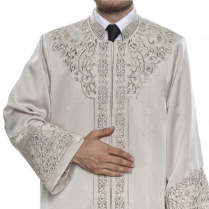 Lux krem ​​otomanski Ghazi S, M, L, XL vezena krema Jubbah, islamska muška odjeća, Bordured Thobe, Galabiyya, Long Kurta, Cubbe