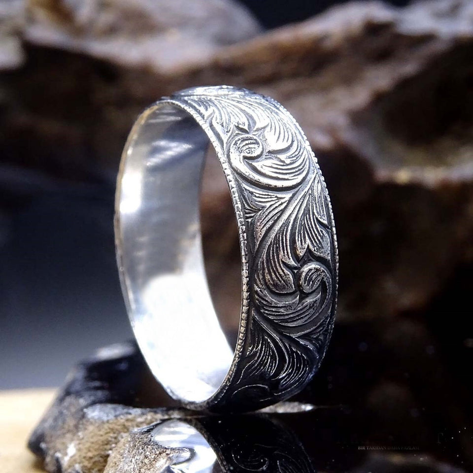 Anello d'argento lavorato a mano originale da 7 mm, anello nuziale semplice, piatto per anello nuziale per lui - anniversario d'argento - regalo di nozze