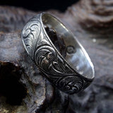 7 mm håndlavet original penværk sølvring, almindelig vielsesring, vielsesringskål til ham - sølvårsdagen - bryllupsgave