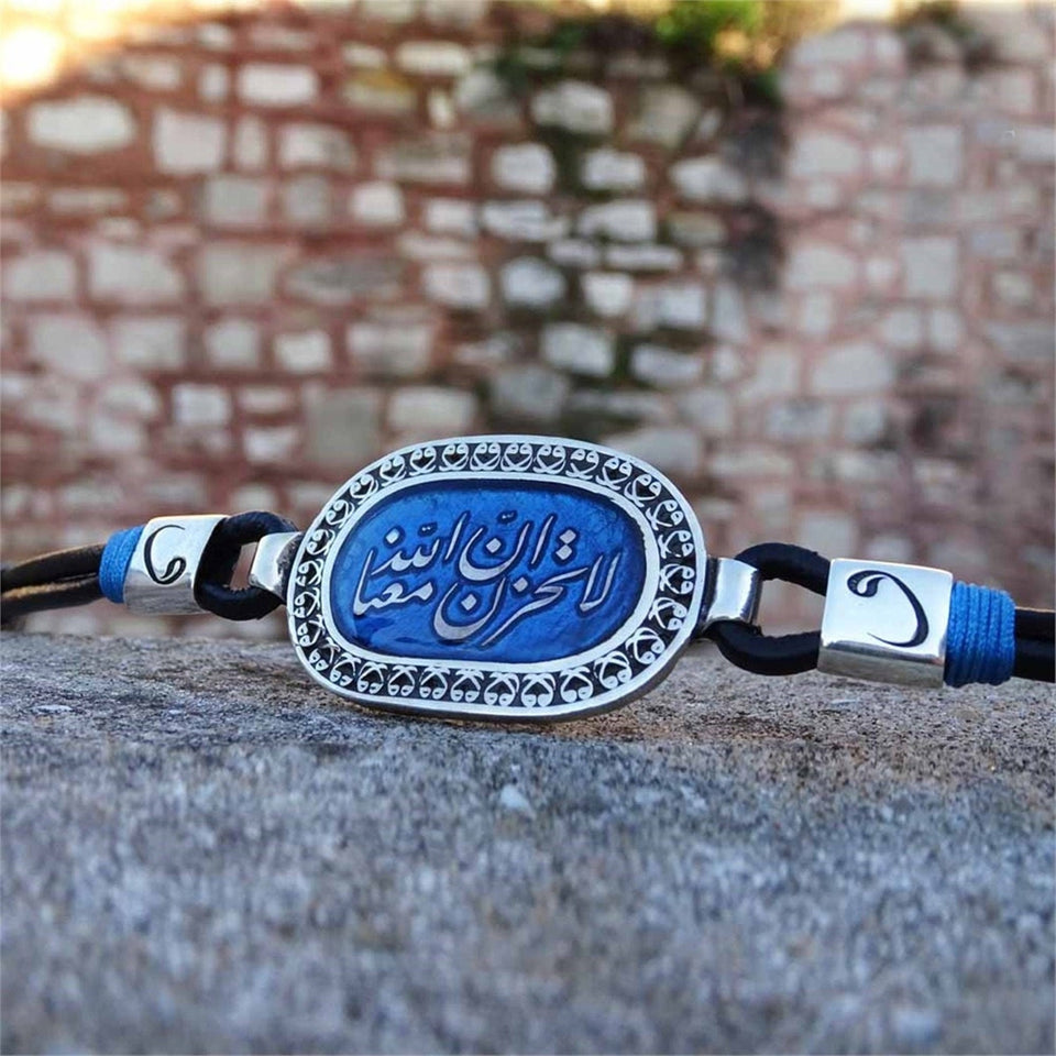 Fait à la main en argent sterling 925 ne soyez pas triste Allah avec nous Bracelet écrit, Bracelet inspiré, bijoux islamiques
