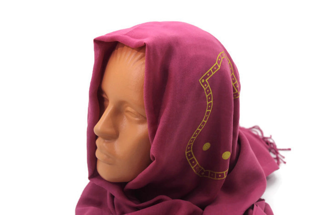 Pink Hijab with Nalain Shareef, Muslim Headcover, Colorful Shawl, Head Scarf, Habaib Style Scarf - islamicbazaar