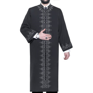 Tawheed Black Muslim Long Kurta S islamska muška odjeća, Bordured Thobe, Galabiyya, Jubbah
