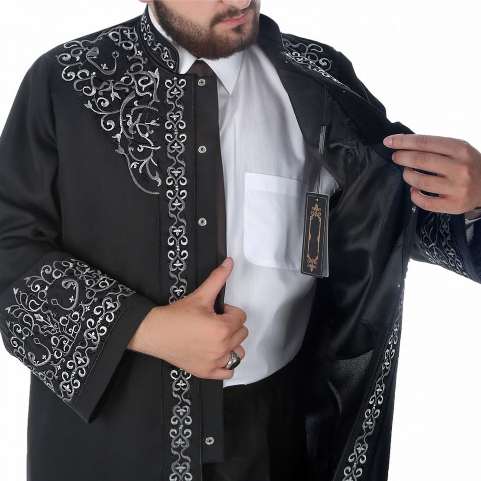 Black Architect Sinan Muslim Long Kurta  S, M, L Islamic Mens Wear, Bordured Thobe, Galabiyya, Jubbah